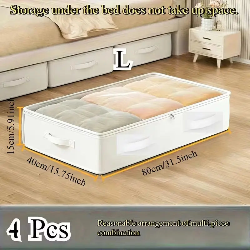 4 Pack Foldable Underbed Storage Boxes, Foldable Storage Bins, Non-Woven Fabric Flip-Top Organizer, Space Saving Rectangular Box for Blankets, Clothes, Quilts & Pillows, Storage Box Set, Foldable Storage Containers, Folding Storage Containers