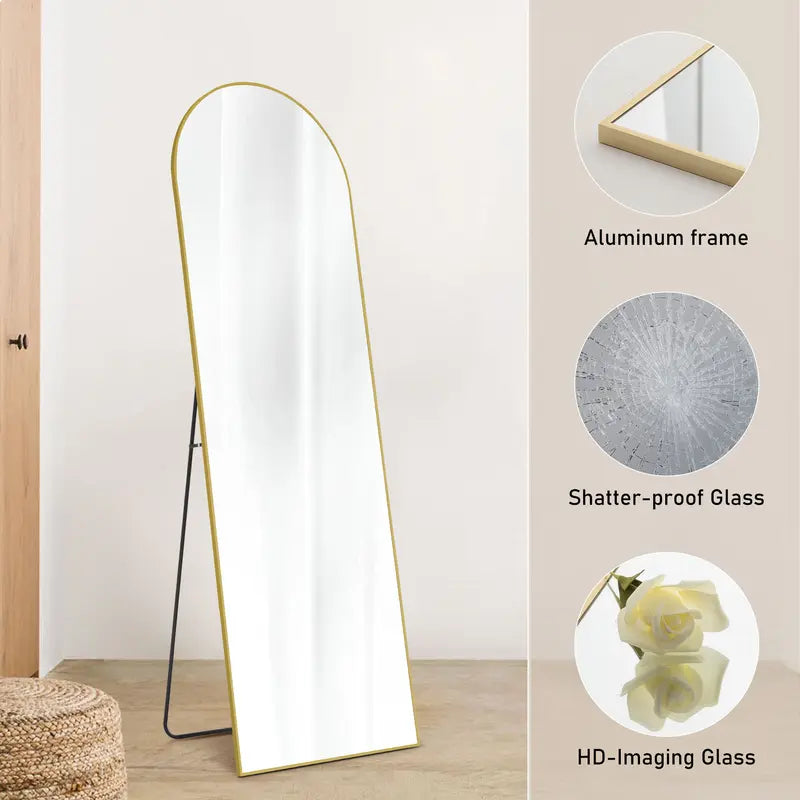 Sweetcrispy Thin Aluminum Alloy Frame Full-Length Mirror - Nano HD Glass, Standing-Hanging-Leaning Wall Options with Stand, Mirrors Full Length for Decor for Bedroom, Unique Room Decor, Apartment Accessories, Home Goods