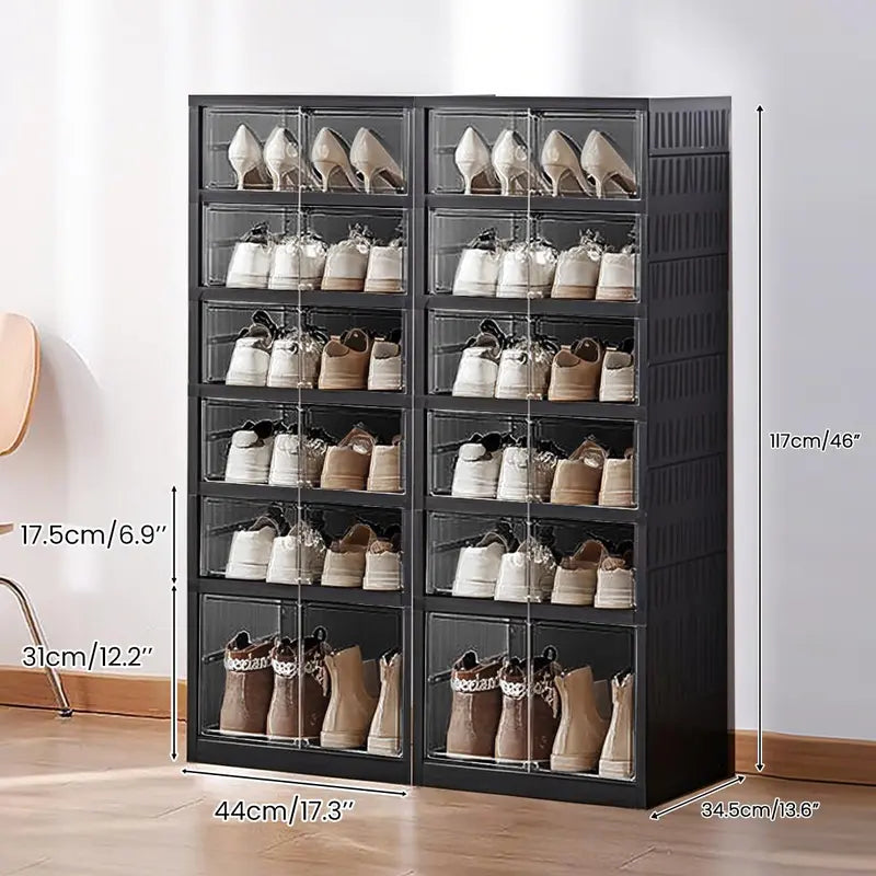 9-Tier Foldable Plastic Shoe Rack Organizer - Multilayer Display, Closet Organizer, Dust-Free Access, 18-Pair Capacity, Collapsible Stackable Magnetic Design, Fast 3-5 Min Setup, Compact Storage for Tiny Spaces (For Families/Individuals)