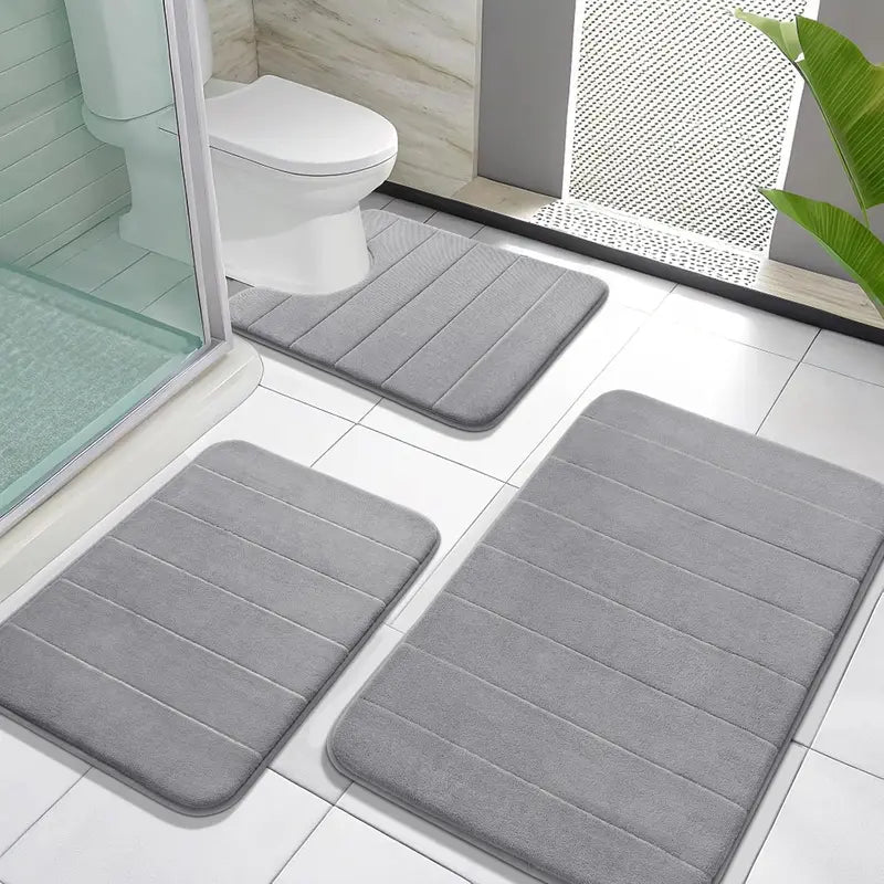 Quick Drying & Water Absorbent Bathroom Rugs 3 Piece, Anti-Slip Rubber Back Bath Mats, U Contour Toilet Rug, Sturdy Floor Mats for Shower, Tub, Bathroom and Kitchen