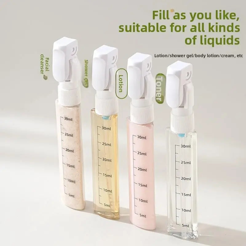 4-in-1 Compact Portable Cosmetic Storage Organizer with Refillable Easy-Press Plastic Travel Toiletry Bottles for Shampoo, Lotion - Lightweight Home Organizer Bathroom Supply (Wholesale Available)