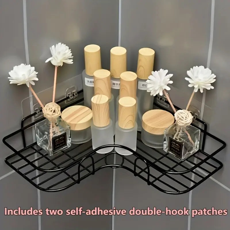 Stainless Steel Corner Shower Shelf - Rust-Proof, Double Groove Patch Stable, Wall-Mounted Bathroom Storage Rack, Suitable for Shampoo, Cosmetics Storage, Shower Caddies, Rustproof Shower Caddy, Bathroom Accessory
