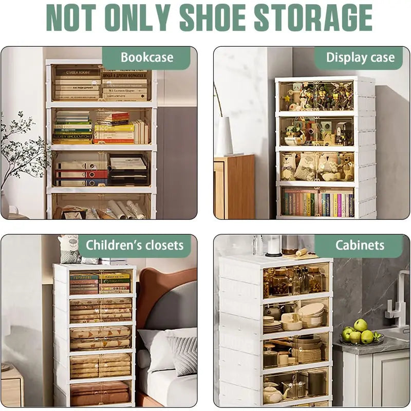 9-Tier Foldable Plastic Shoe Rack Organizer - Multilayer Display, Closet Organizer, Dust-Free Access, 18-Pair Capacity, Collapsible Stackable Magnetic Design, Fast 3-5 Min Setup, Compact Storage for Tiny Spaces (For Families/Individuals)