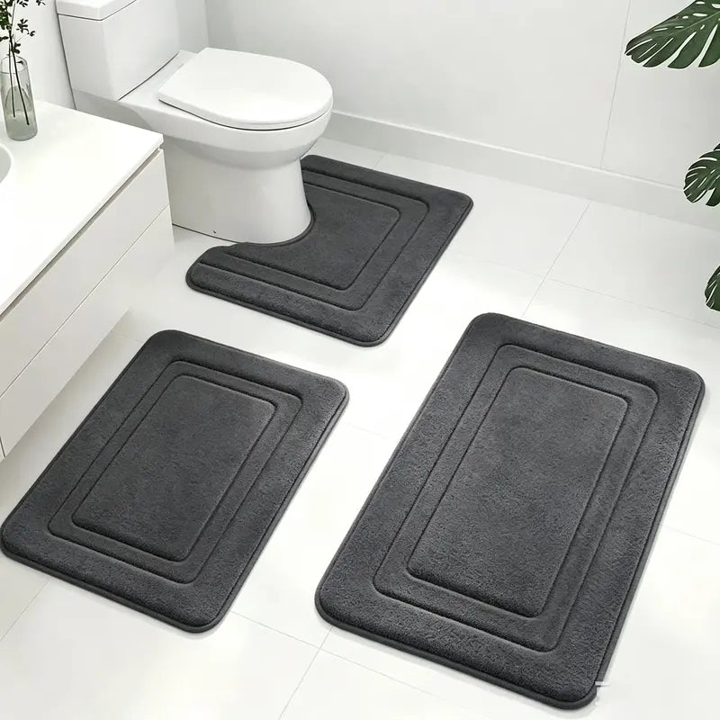 Quick Drying & Water Absorbent Bathroom Rugs 3 Piece, Anti-Slip Rubber Back Bath Mats, U Contour Toilet Rug, Sturdy Floor Mats for Shower, Tub, Bathroom and Kitchen