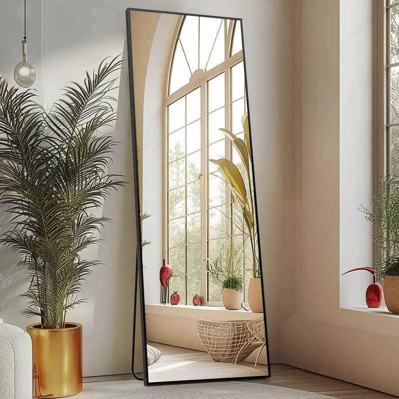 Sweetcrispy Thin Aluminum Alloy Frame Full-Length Mirror - Nano HD Glass, Standing-Hanging-Leaning Wall Options with Stand, Mirrors Full Length for Decor for Bedroom, Unique Room Decor, Apartment Accessories, Home Goods