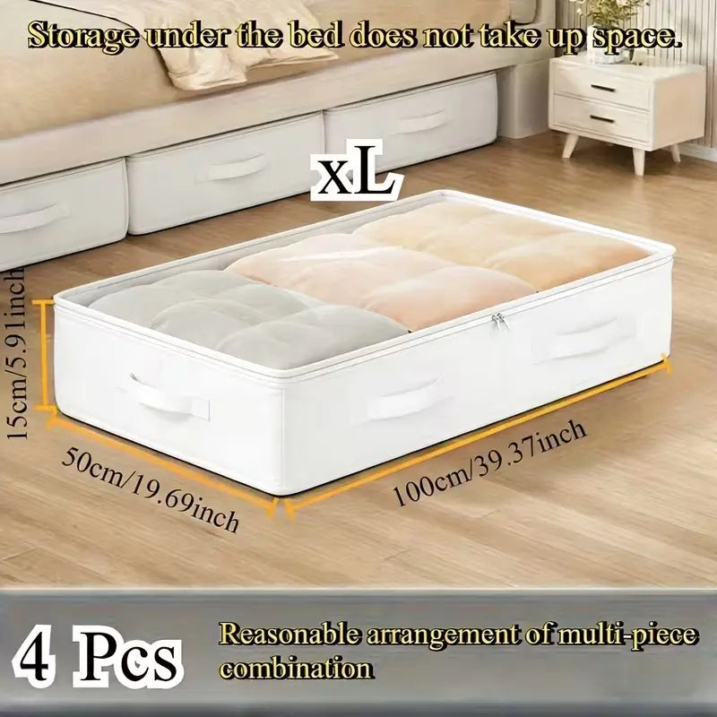 4 Pack Foldable Underbed Storage Boxes, Foldable Storage Bins, Non-Woven Fabric Flip-Top Organizer, Space Saving Rectangular Box for Blankets, Clothes, Quilts & Pillows, Storage Box Set, Foldable Storage Containers, Folding Storage Containers