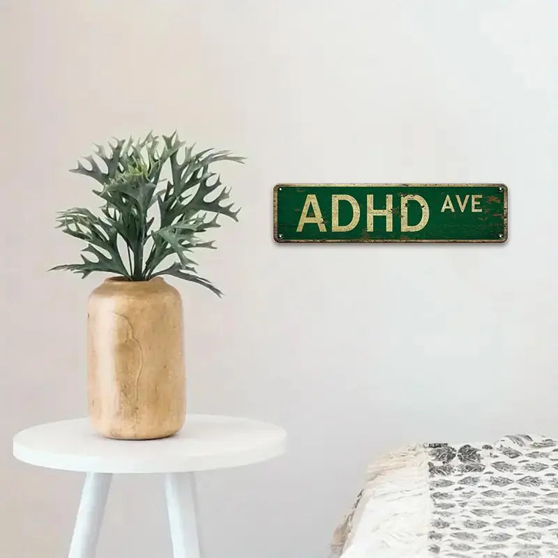 ADHD AVE Lettering Metal Tin Sign, Vintage Metal Sign, 1 Count Street Sign, Decor Signs, Wall Art for Home, Bar, Cafe, and Garage Decor, Home Decor