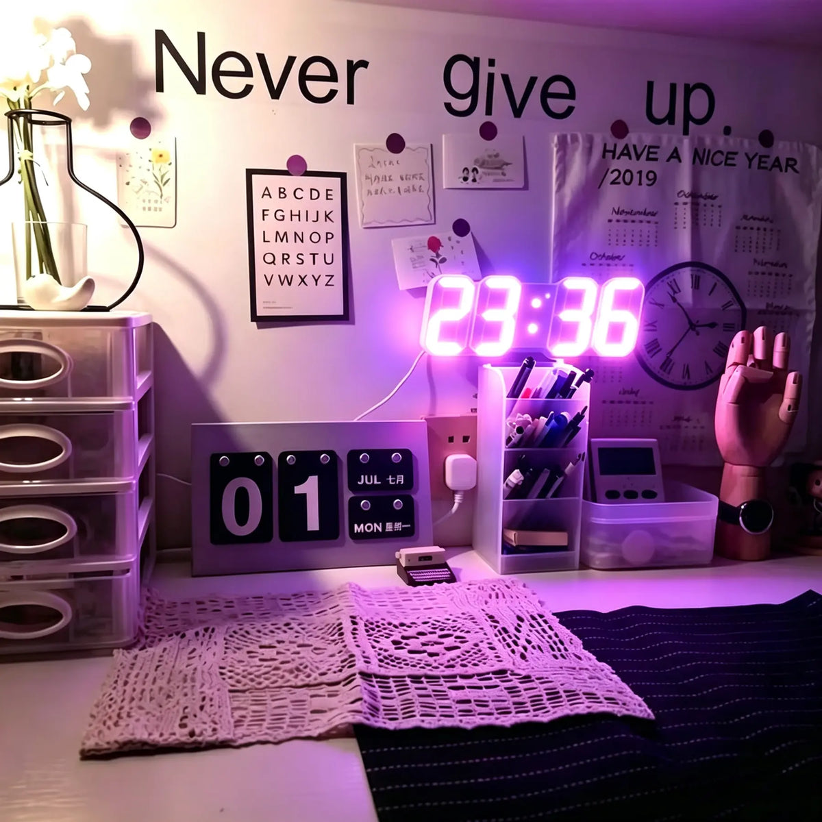 3D LED Digital Lighted Wall Clock with Night Light & Adjustable Brightness – 9-Inch Smart Desk Clock for Bedroom, Kitchen & Office (Time/Date/Temperature)