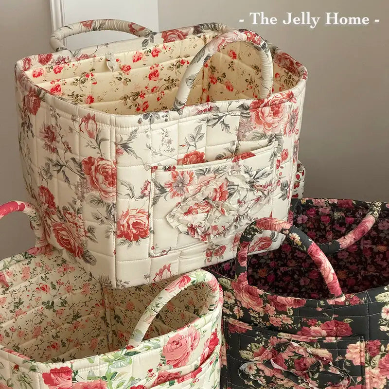 Women's Quilted Retro Peony Purse Tote Handbag - 32 * 25 * 26Cm, Large-Capacity, Lightweight, Collapsible Polyester Organizer for Home&Travel Storage
