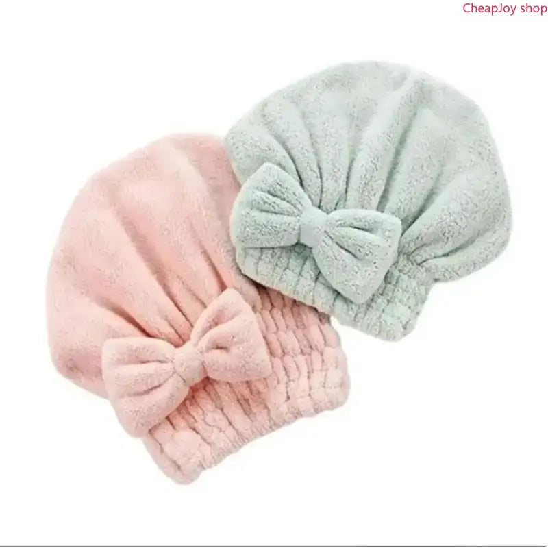 Bow Decor Hair Wrap & Shower Cap Set 2Pcs/4Pcs, ultra soft high absorbency reusable quick dry hair turban, practical bathroom essential for daily shower use, gym sports and outdoor camping travel preparation
