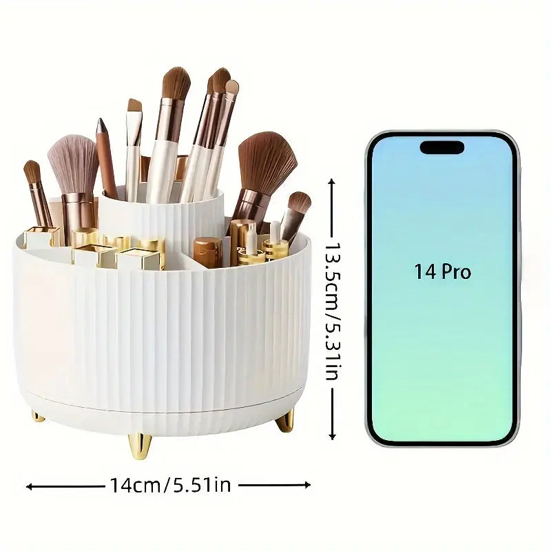 360-Degree Rotating Makeup Organizer Box, 5-Grid Plastic Cosmetic Storage Rack with Luxury Stripe Design, Cosmetic Organiser, Portable Brush Holder and Beauty Organizer, Makeup Tool Organizer #GLOBAL PICKS