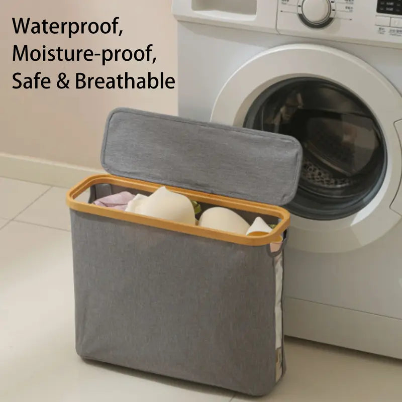 UFORU Large-Capacity Foldable Tissue Holder with Lid - Classic Eco-Friendly Wooden-Frame Bathroom Accessory, Apartment Accessories, No Assembly Required, Durable Grey Fabric Surface, Fold-Flat Fold to Save Space Home Organizer