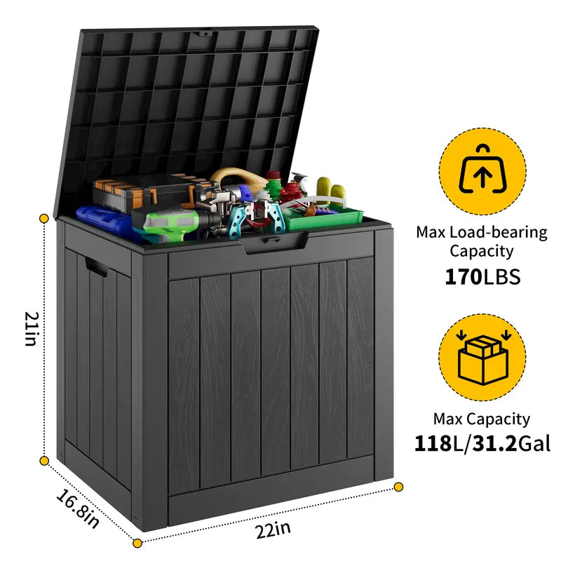 BIFANUO Durable Rattan Pattern Resin Plastic Outdoor Storage Box with Lid - 31/50 Gal, Lockable Snap-Closure Organiser, Side Table for Patio Use, Storage Organization, Home Improvement Needs