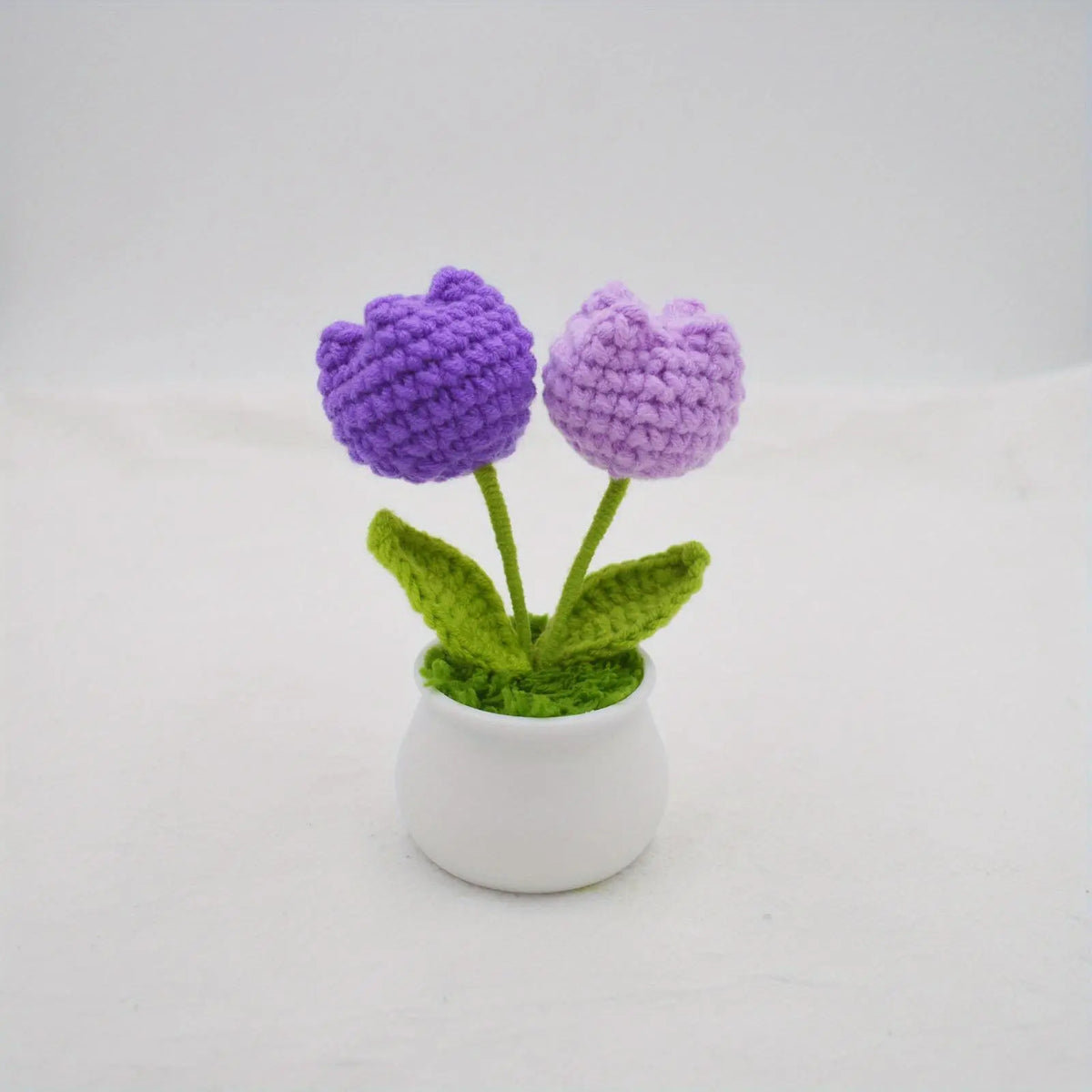 Crochet Tulip Flower Potted Plant Ornament, Handmade Knitted Tulip Flower Ornament, Home & Car Decor, Artificial Potted Flower, Artificial Flower Decorations, Artificial Floral Ornaments, Fake Floral Decor, Decorative Flowers