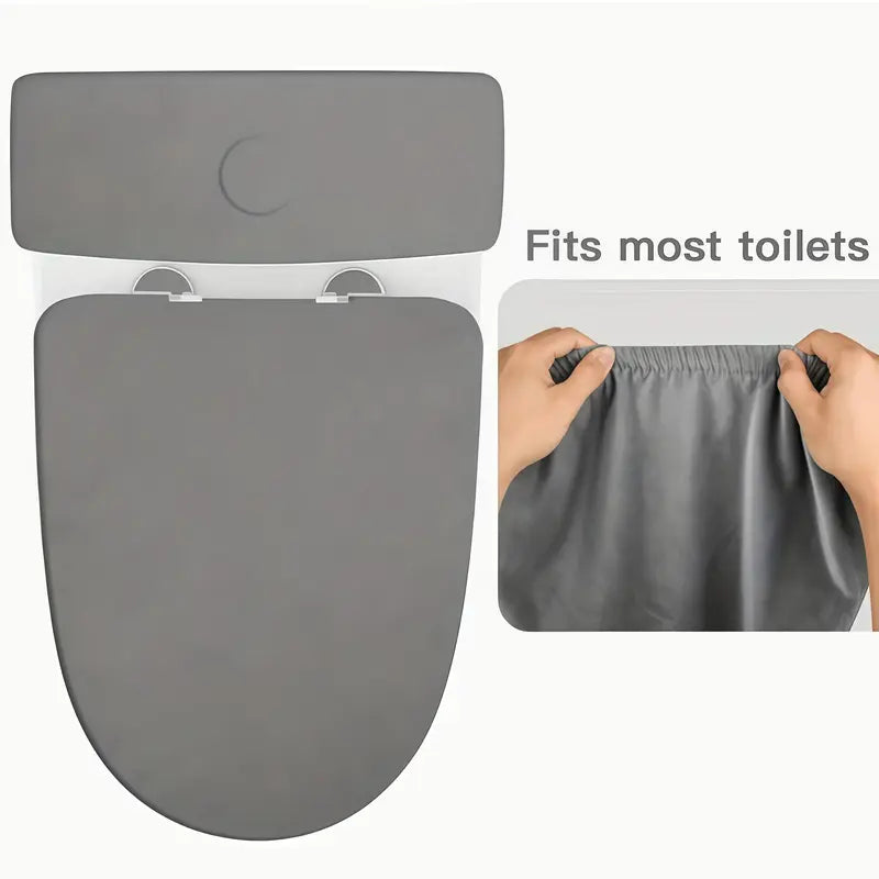 Velvet Softness Toilet Seat & Tank Cover Set, Elastic-Fit Washable Fabric Winter Cushion Covers, Warm Bathroom Protector That Fits Most Sizes Standard Toilets,sohochic