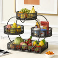 3-Tier Metal Frame Heart-Shaped Wire Mesh Open Basket Rack - Kitchen Countertop Organizer, Fruit & Snack Holder, Kitchen Decor Ideas, Thanksgiving Gift, Bathroom Storage Solution with Included Storage Bag for Displaying Items