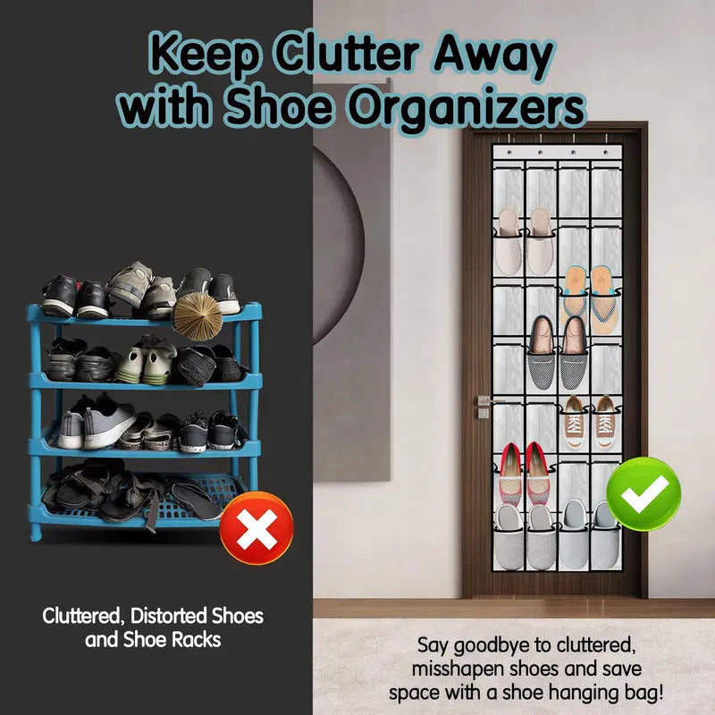 LMMAKE 1PC Over The Door Closet Shoe Organizer - 28-Pocket, 4 Metal Hooks, Adjustable Hangable Racks, Easy Installation, Holds Shoes, Beauty Products & Accessories, Space-Saving for Closets, Apartments, Footwear Organization