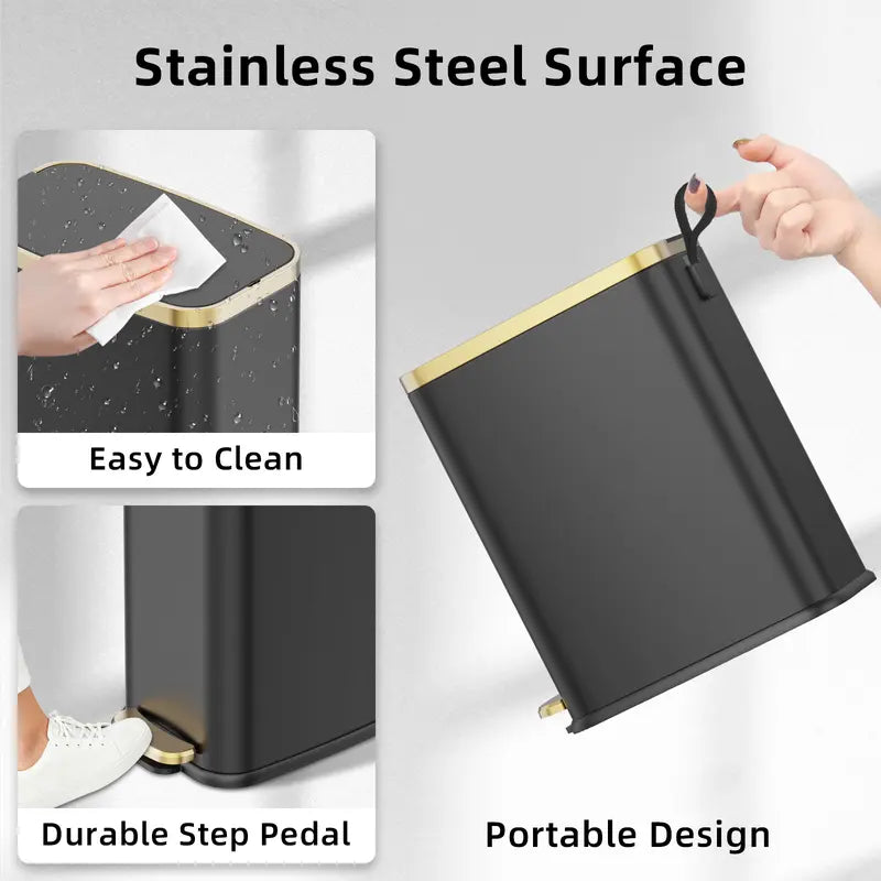 1.6 Gal Slim Bathroom Trash Can with Slow-Closed Lid, Step Pedal, 6L Stainless Steel Garbage Can with Removable Inner Bucket, Built-In Odor Filter, Small Wastebasket for Bathroom, Toilet, Home Office, Bedroom