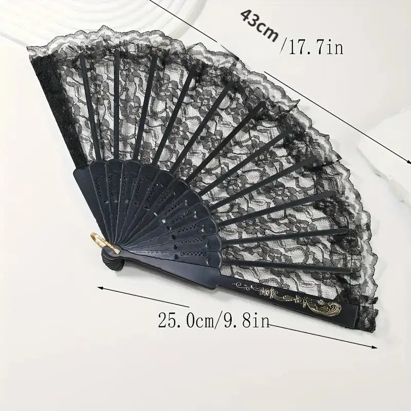 White Lace Fan with Intricate Floral Design, Double-Sided Plastic & Cosplay Decor, Home & Party Decorations, Decoration Items, Party Accessory, Portable Folding Fan, Folding Hand Fan, Lightweight