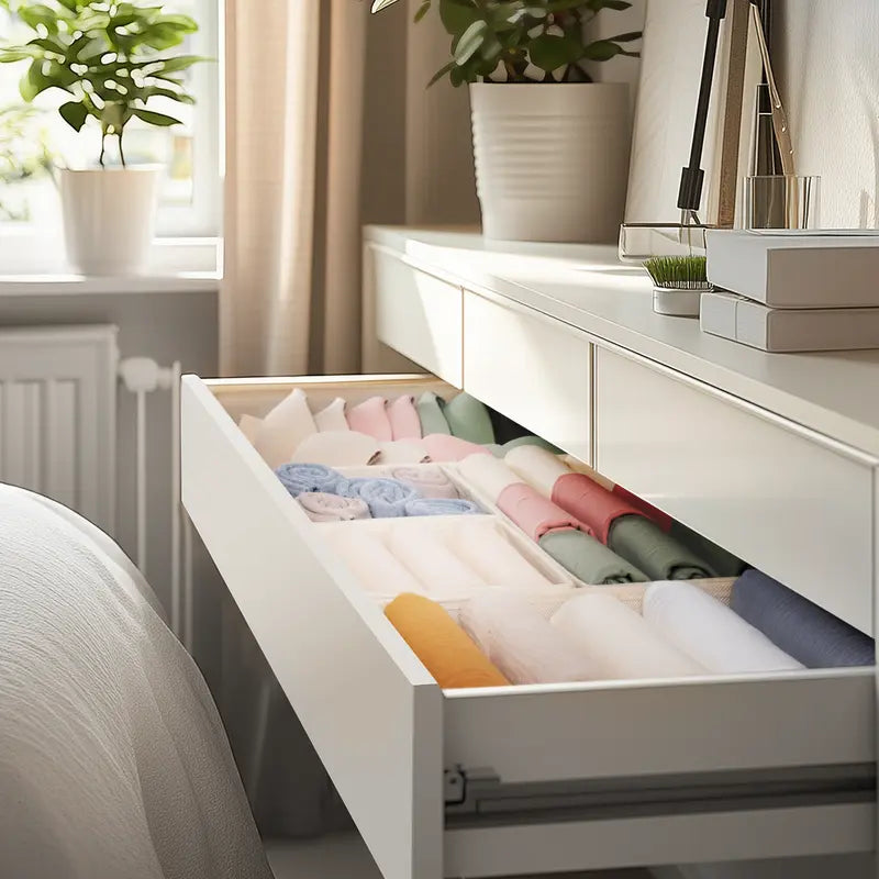 Criusia 10-Pack Plastic Foldable Square Drawer Organizer Bins - Compartmentalized Divided Compartments, Multi-Size Stackable Heavy Boards, Collapsible Storage Bins for Baby Clothes, Fold for Travel Clothes Organiser