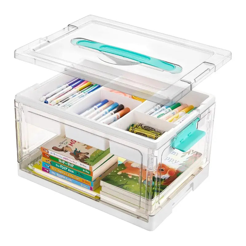Vtopmart 1/2/4-Pack 24QT Transparent Multifunctional Storage Bin with Removable Trays, Adjustable Dividers, Flip Top & Lockable Lid, BPA-Free Dustproof Home Organizer for Art Supplies, Homeschool Needs, Preschool Use, TikTokShopFallDealsForYou