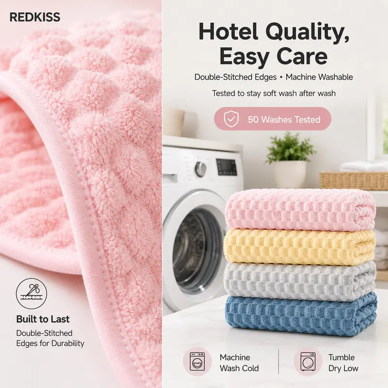 REDKISS 4-Pack 180g Microfiber Body Towels - Extra Large, Luxury Plush Waffle, Quick Drying Absorbent Multifunctional, Cold Wash Compatible for Bathroom, Spa