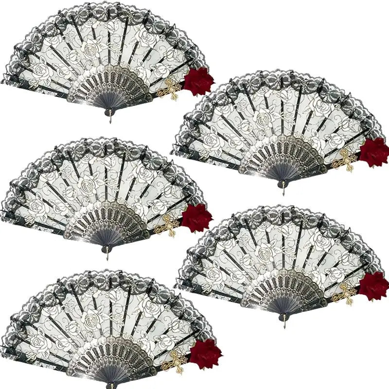 Lace Hand Fan, Floral Design, 1 Count Foldable Handheld Fan, Wedding Hand Fans for Wedding Favors, Birthday Parties, Home Decor, Room Decor, and Weddings