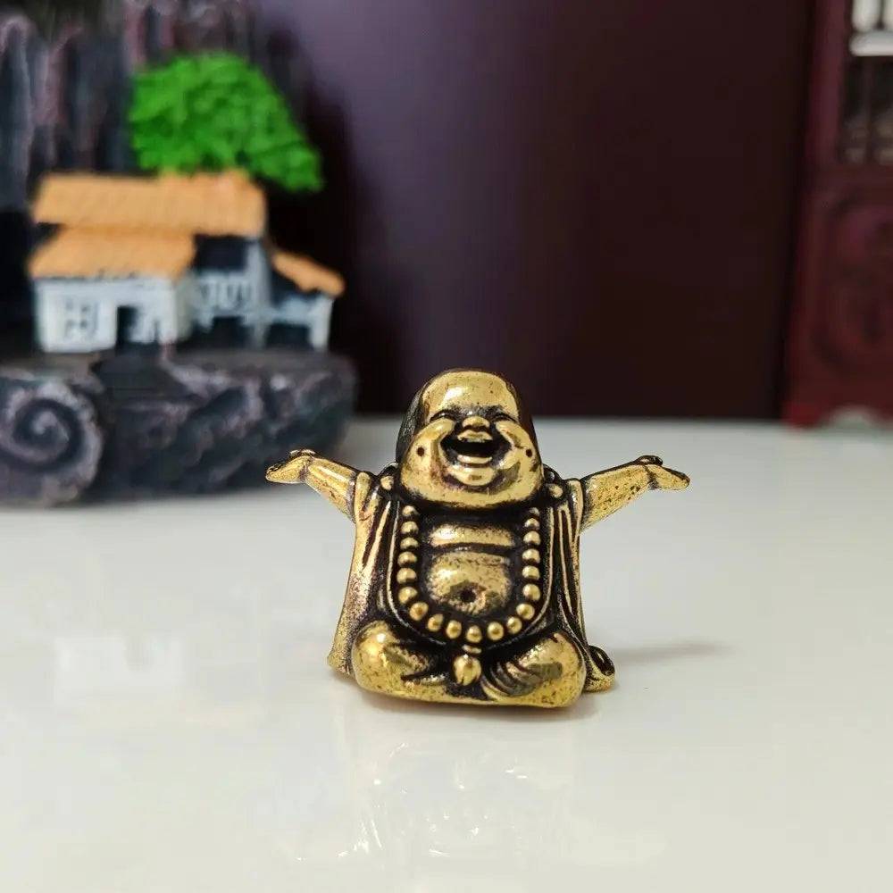 Laughing Buddha Brass Figurine, Tea Pet Desk Ornament, Carving Decorative Statue, Collectible Craft, Decoration, Religious Home Decor, Feng Shui Lucky Charm, Spiritual Decor