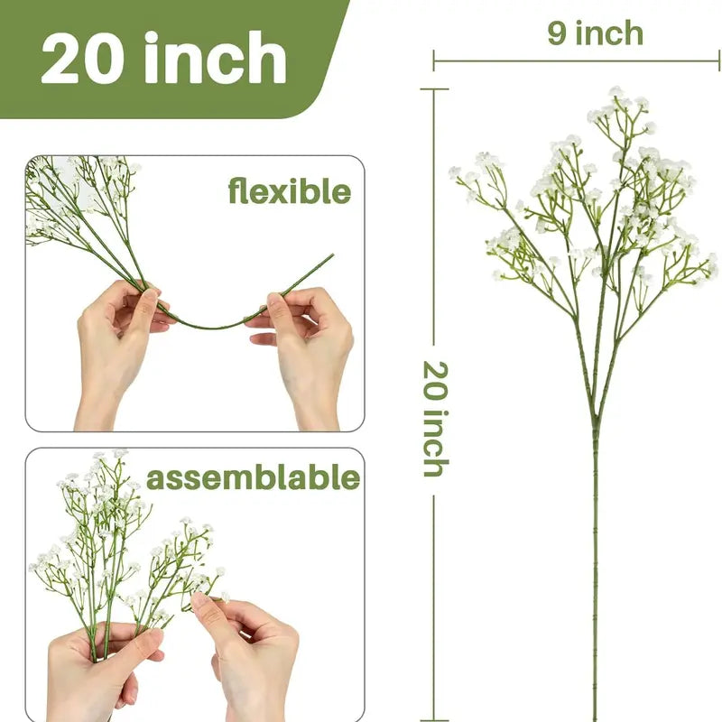 DEEMEI White Artificial Gypsophila Flower Bouquet with Faux Initial - Elegant Flower Bouquet Decorations for Wedding & Home Decor, Babys Breath