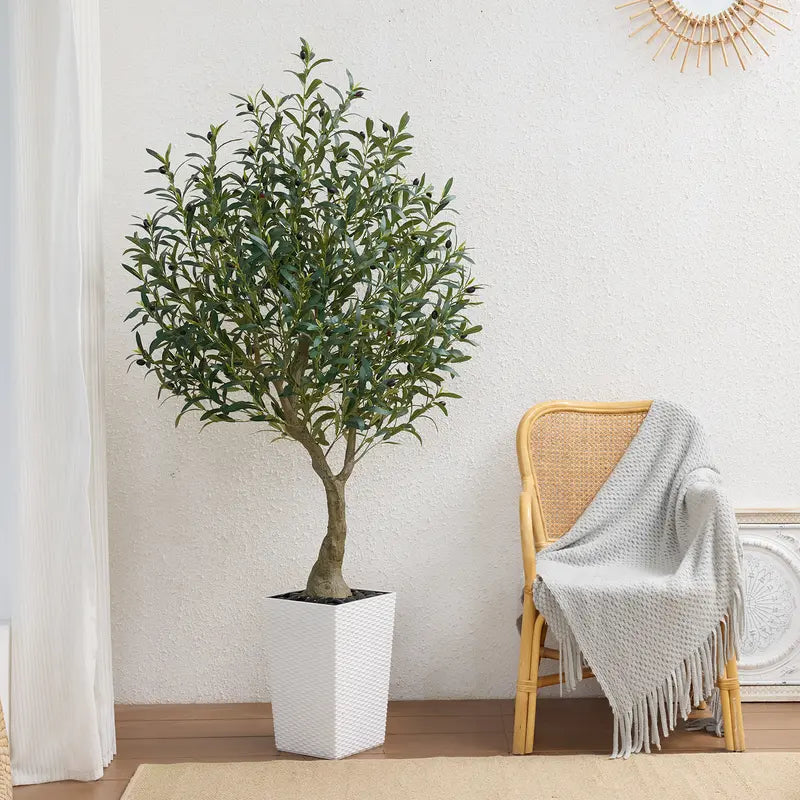 VeriNatural 5/6FT Artificial Olive Tree UV Resistant with White Taper Planter for Indoor & Outdoor（VN137）【SummerVibes】