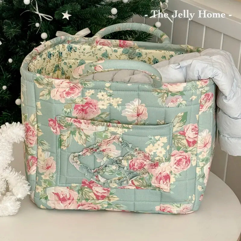 Women's Quilted Retro Peony Purse Tote Handbag - 32 * 25 * 26Cm, Large-Capacity, Lightweight, Collapsible Polyester Organizer for Home&Travel Storage
