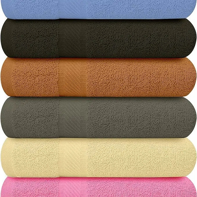 QUBALINENZ 100% Cotton Bath Towels – 27x54 inch, 6-Pack – Lightweight, Quick-Drying, Budget-Friendly Everyday Towels (Multi Color)