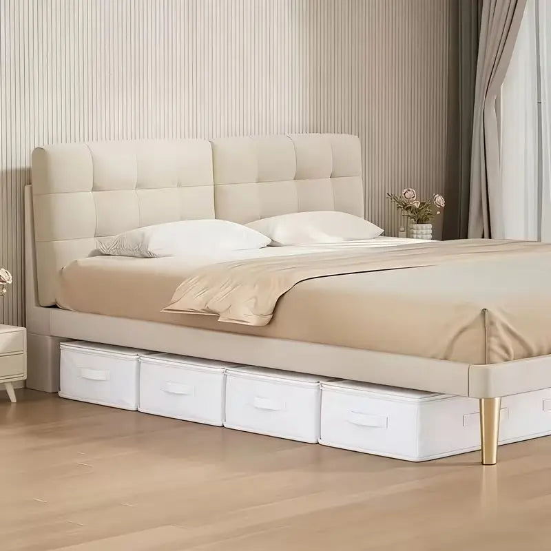 4 Pack Foldable Underbed Storage Boxes, Foldable Storage Bins, Non-Woven Fabric Flip-Top Organizer, Space Saving Rectangular Box for Blankets, Clothes, Quilts & Pillows, Storage Box Set, Foldable Storage Containers, Folding Storage Containers