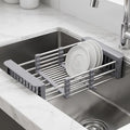 Adjustable Stainless Steel Dish Rack,Expandable Over Sink Rack for Fruits & Vegetables, Kitchen Supplies Stainless Steel Dish Drying Rack, Space Saving ,Kitchen Sink Organizer