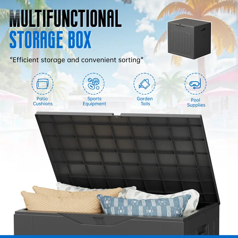 INTERGREAT Outdoor Storage Box 35 Gallon Patio Deck Box with Handles, Patio Storage Deck Boxes Garden Resin Deck Storage Container Lockable Storage Box (Black&BROWN) #Summervibes