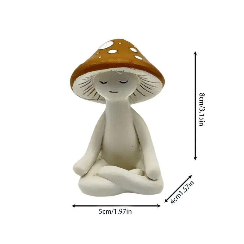 Cute Meditation Yoga Mushroom Desktop Statue, Resin Craft Gift for Home, Living Room Accessories, Garden & Patio Decoration, Unique Tabletop Ornament