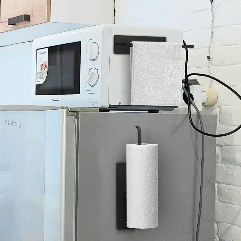 Paper Towel Holder, Magnetic Paper Towel Holder for Fridge, Toilet Paper Roll Holder Magnet Towel Rack Wall Mount Fridge Organizer for Paper Towels Rolls Bathroom Pantry RV Kitchen Storage