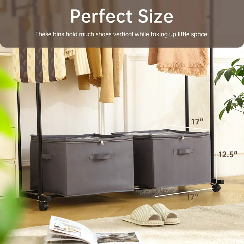 Durable Shoe Organizer Boxes, Dust Proof Fabric Shoe Storage Box with Adjustable Dividers, Compartments, Foldable Design, 8-16 Pairs Capacity, Bedroom Home Storage Organization Solution for Dorm Students