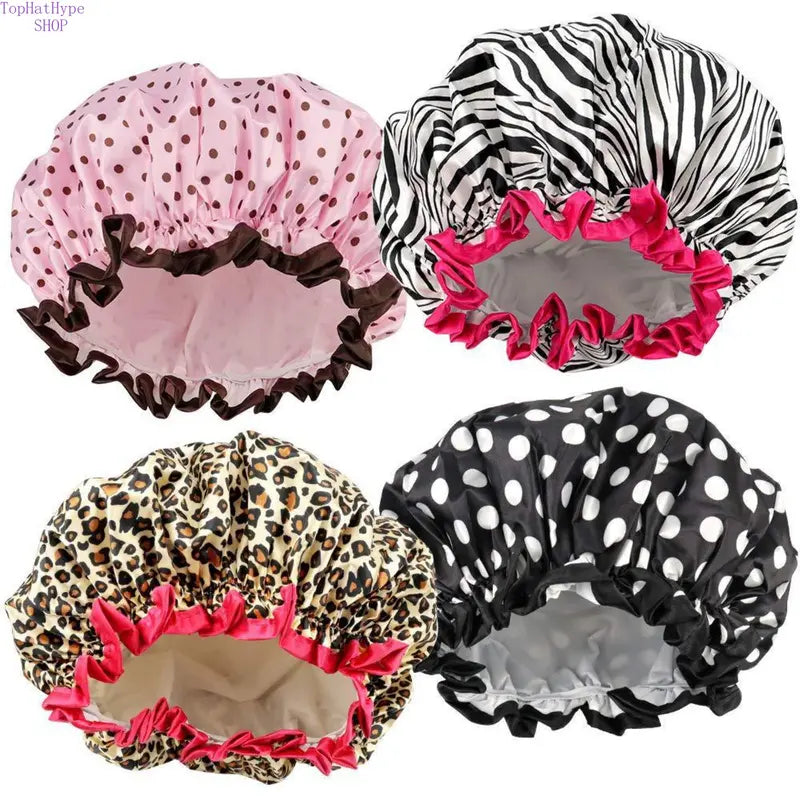 Women’s Double-Layer Waterproof Elastic Shower Cap, Reusable Eco-Friendly Bathroom Accessory, Lightweight Leak-Proof Hair Protection Head Cover, Multi-Purpose Accessory for Bathing, Facial Care, Accessories