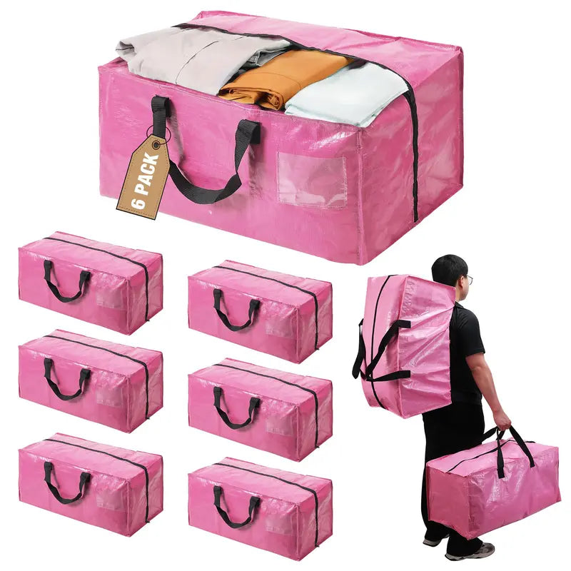 6 Pack Extra Large Moving Bags with Zippers & Carrying Handles Backpack Straps, Heavy-Duty Storage Tote for Space Saving Moving Storage