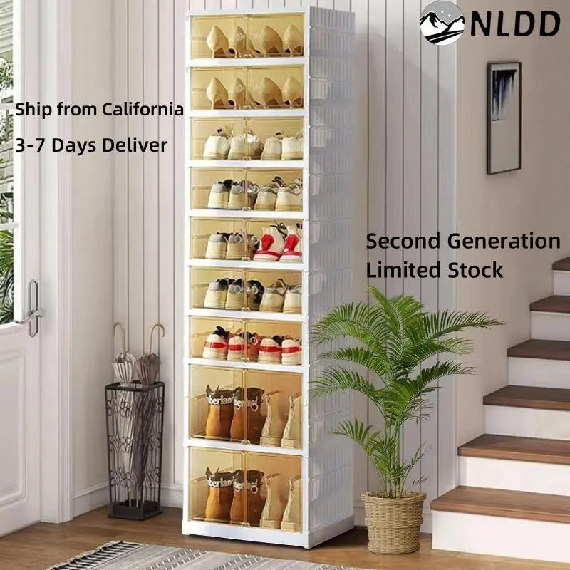 9-Tier Foldable Plastic Shoe Rack Organizer - Multilayer Display, Closet Organizer, Dust-Free Access, 18-Pair Capacity, Collapsible Stackable Magnetic Design, Fast 3-5 Min Setup, Compact Storage for Tiny Spaces (For Families/Individuals)