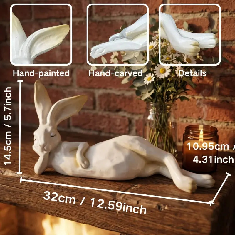 Lazy Sleeping Bunny Resin Figurine, 12.6-Inch Large White Rabbit Statue, Decorative Statues, Home Decor Sculptures, Cozy Room Aesthetic Decor, Unique Housewarming & Birthday Gift, Ideal for Cottagecore Farmhouse, Living Room, Bedroom & Mantel