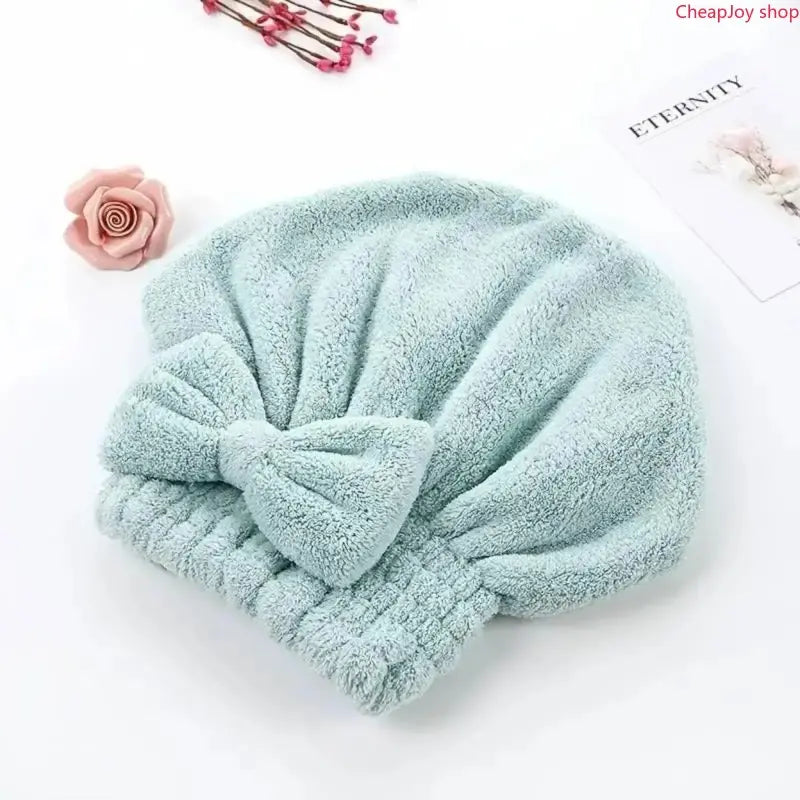Bow Decor Hair Wrap & Shower Cap Set 2Pcs/4Pcs, ultra soft high absorbency reusable quick dry hair turban, practical bathroom essential for daily shower use, gym sports and outdoor camping travel preparation