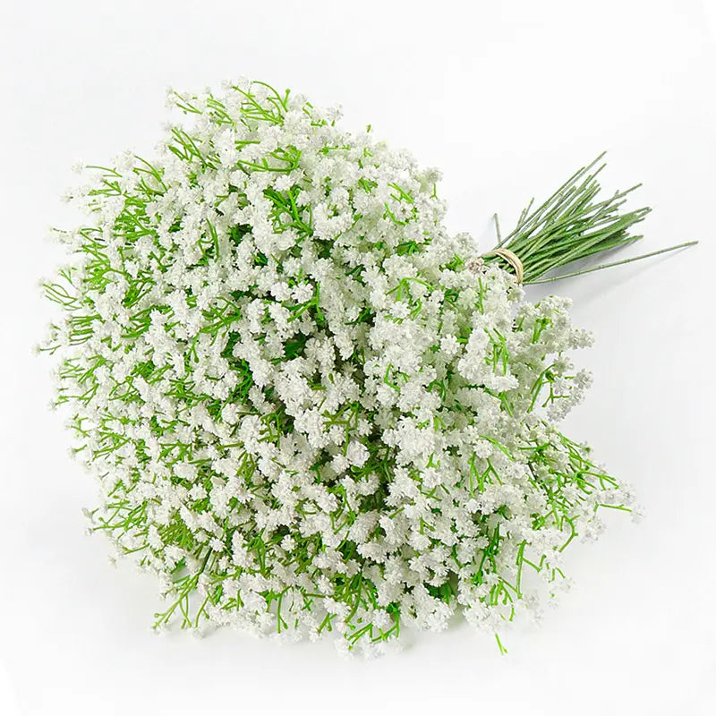 DEEMEI White Artificial Gypsophila Flower Bouquet with Faux Initial - Elegant Flower Bouquet Decorations for Wedding & Home Decor, Babys Breath