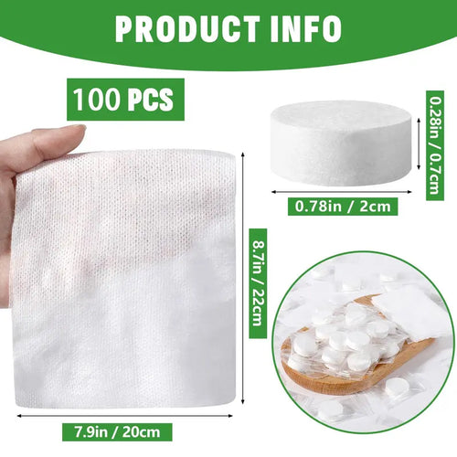 100 PCS Compressed Towel Tablets - Lightweight Soft Wipe, Soft Cleaning Disposable Item, Portable Camping Supply for Home, Travel, Lightweight Soft Towel