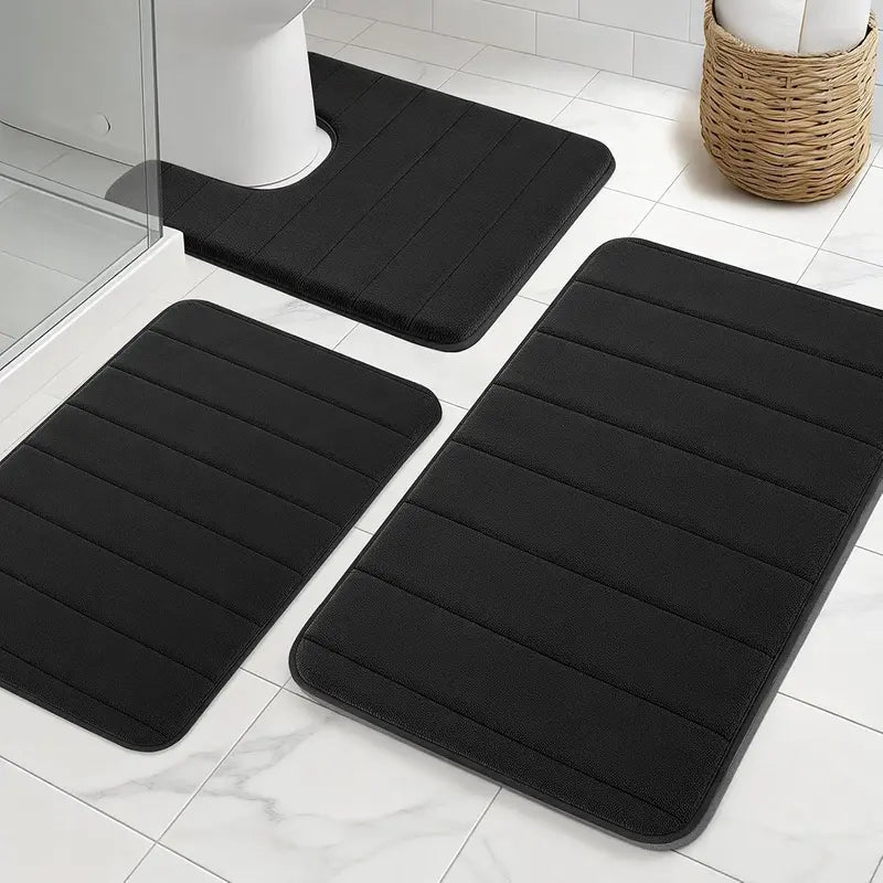 Quick Drying & Water Absorbent Bathroom Rugs 3 Piece, Anti-Slip Rubber Back Bath Mats, U Contour Toilet Rug, Sturdy Floor Mats for Shower, Tub, Bathroom and Kitchen