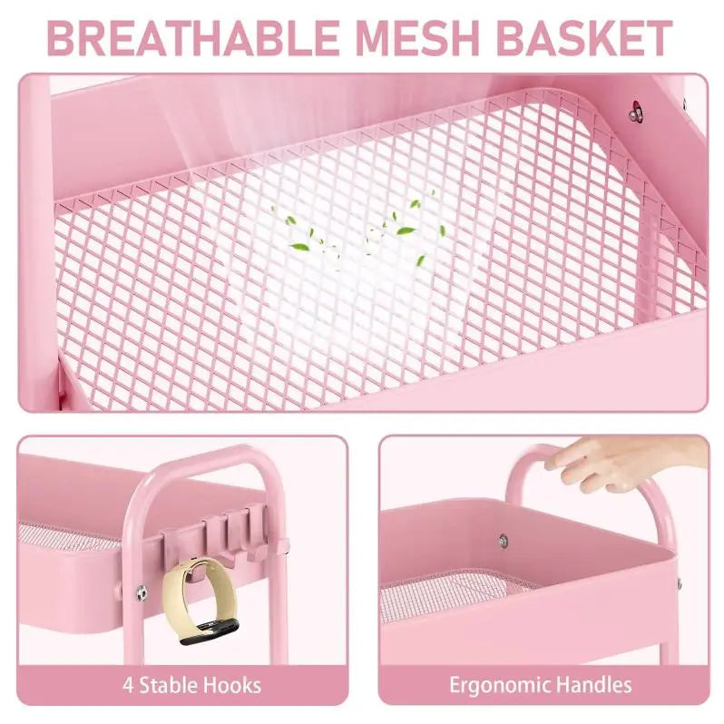 Kitchen Cart Bedroom Storage Cart Small Table Bedside Office Cart, Rolling Cart Stand 3-Tier Multi-Purpose Metal Storage Organizer Rack Kitchen Office Home Books Baby Toy Cart Stand