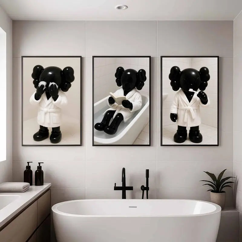3-Piece Black & White Charm Decorative Artwork Set, Bathroom Decor Ideas, Home Decor Items for Bathroom & Home Decoration