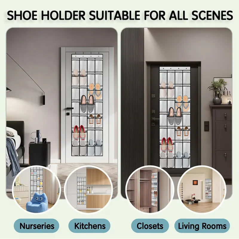 LMMAKE 1PC Over The Door Closet Shoe Organizer - 28-Pocket, 4 Metal Hooks, Adjustable Hangable Racks, Easy Installation, Holds Shoes, Beauty Products & Accessories, Space-Saving for Closets, Apartments, Footwear Organization