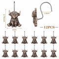 12Pcs Highland Cow Shower Curtain Hooks, Rustproof Stainless Steel Smooth Glide, Farmhouse Western Bathroom Decor for Rustic Home Guest Bath, Cute Cow Lover Gift Fall Halloween